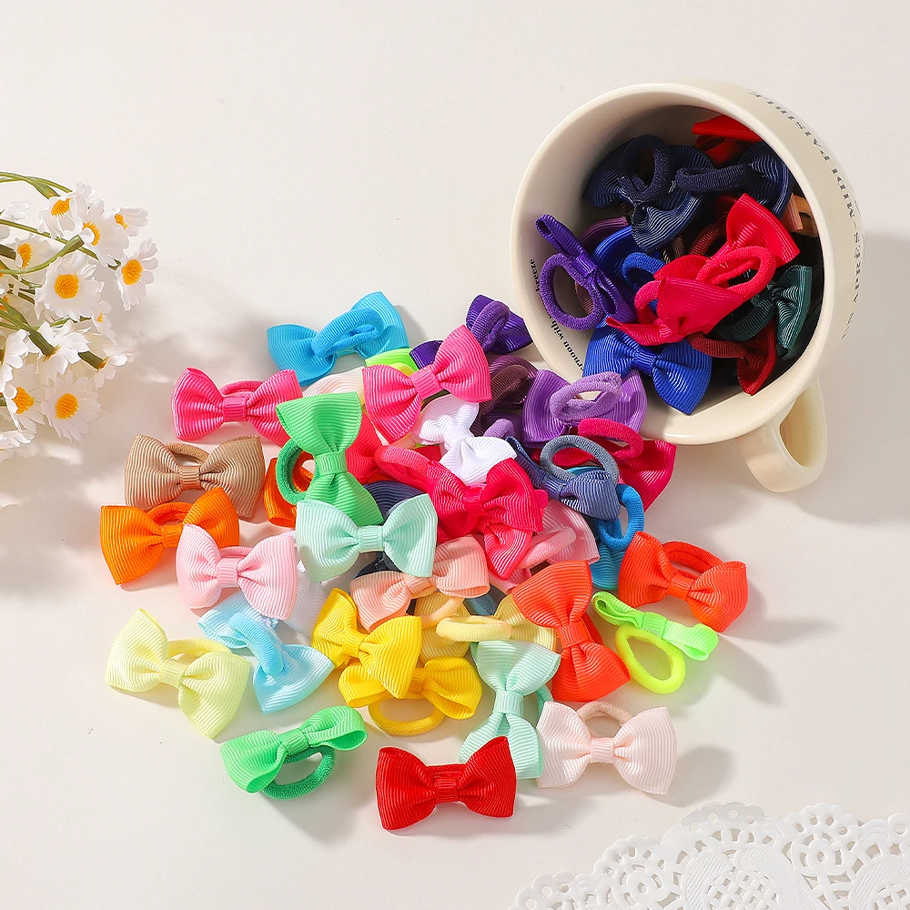 20/40 Stück niedliche Schleife, elastische Haargummis, rutschfest, weiches Haar-Accessoire, zufällige Farbe für alle Gelegenheiten, festliche Fotografie