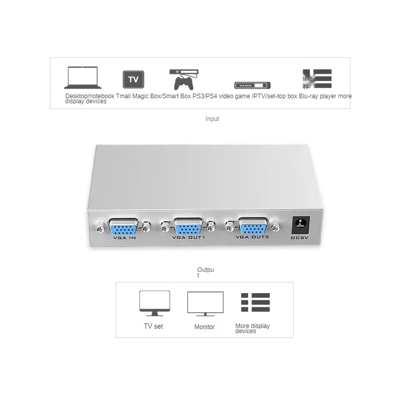 Amplificador do monitor do sinal de vídeo, carcaça de aço empilhável preta, 2 Port VGA Splitter, 165 MHz HD, 1920x1440, KVM Switch, 25 m