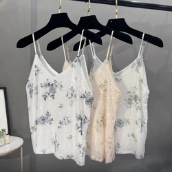 Sequined sling vest women's inner summer 2024 new national style new Chinese base inner sparkling sexy top
