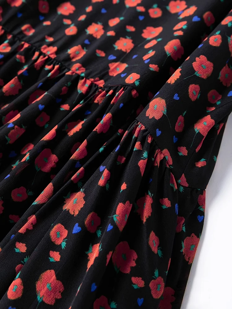 SuyaDream, vestido largo de mujer, tirantes finos 100% de seda auténtica, corte en A, vestidos con estampado floral, ropa de primavera verano 2025, negro