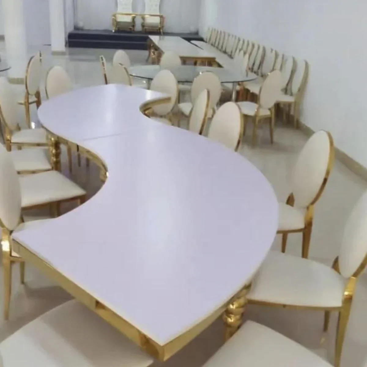 أحداث الفنادق عالية الجودة أثاث الطعام كراسي الحديد المعدنية الذهبية كرسي الزفاف الفولاذ المقاوم للصدأ