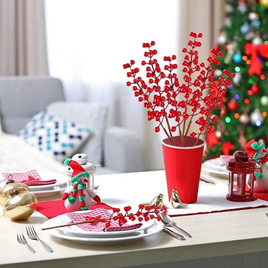

Artificial Plant Holly Red Fruit Christmas NewYear Home Room Vase Decor Outdoor Garden Bonsai Wedding Artistic High Quality Gift