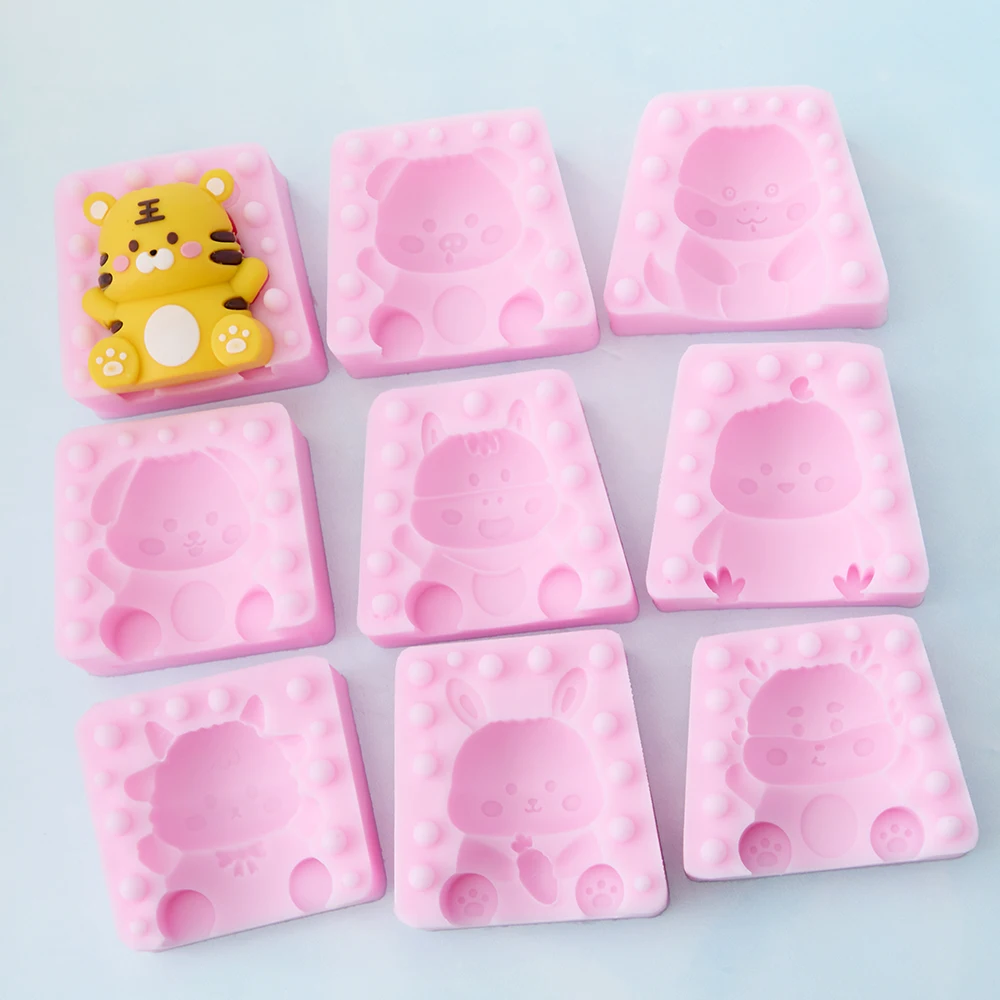 

Chinese Style 12 Zodiac Silicone Molds Cartoon Animal Tiger Rabbit Chocolate Plaster Silicone Mold Cake Decoration Accessories
