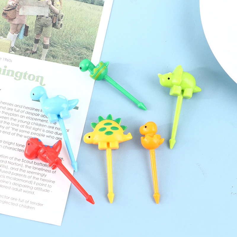 6pcs/set KawaIi Animal Farm Dinosaur Fruit Fork Mini Cartoon Children Snack Cake Dessert Pick Toothpick Lunches Party Decor