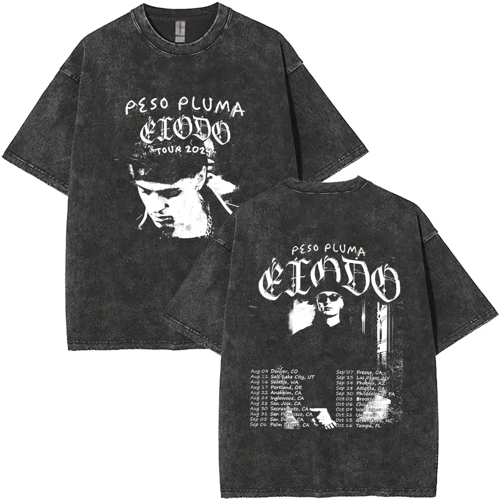 Fan Super Large T-shirt moda Hip Hop da uomo a maniche corte Cantante Peso Pluma Exodo Album musicale Tour 2025 T-shirt lavata retrò