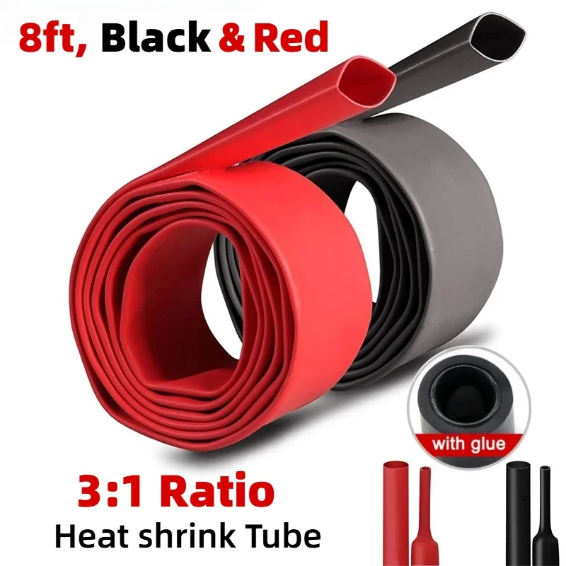Kit de Tubos Termoencolhíveis de 8 pés/2,4 m, Encolhimento 3:1, Tubo Grande Marinho de Parede Dupla Adesivo Termoencolhível para Fios.