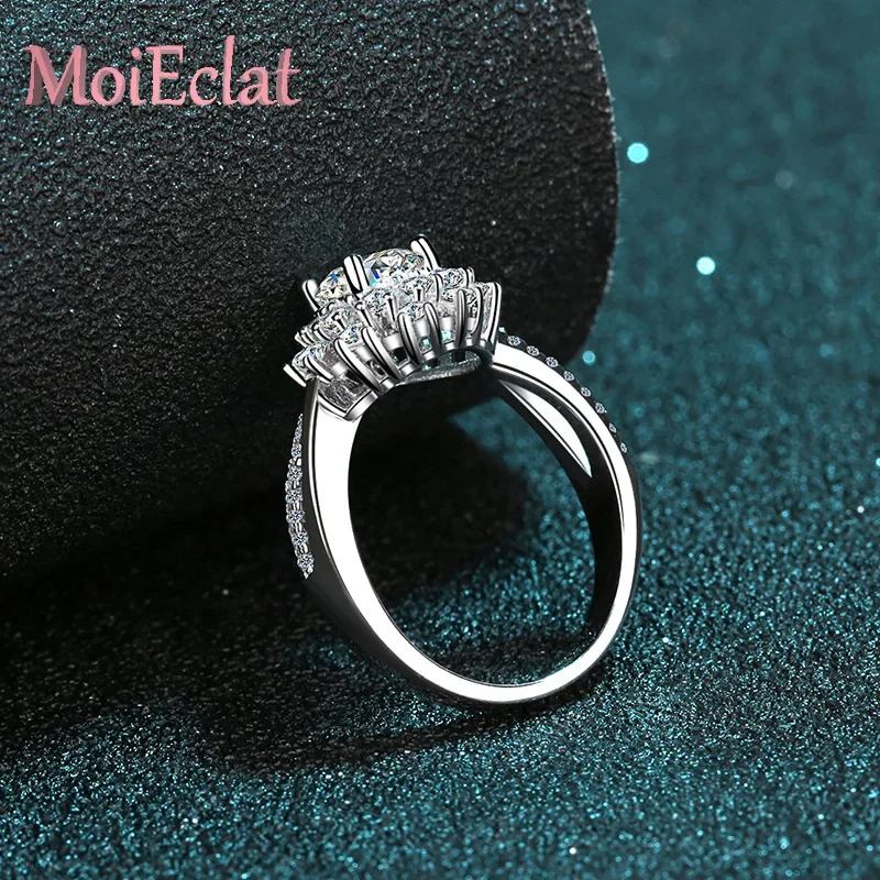

MoiEclat Store Platinum PT950 Women 0.8ct Moissanite Diamond Ring Sunflower Rings Set Glamorous Bridal Jewelry Valentines Gifts