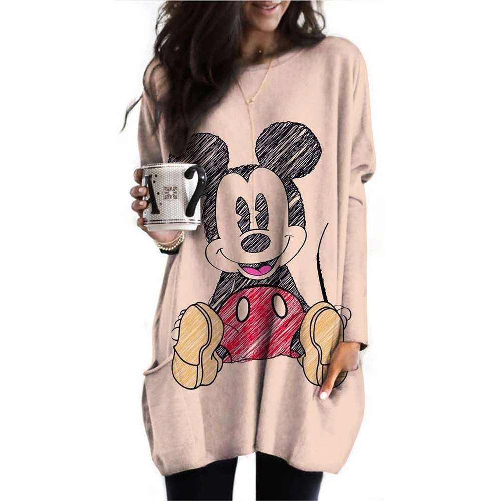 Tshirt Women T Shirt Disney Mickey Mouse Printed New Long Sleeve Casual Pocket Women's Clothing Vintage Tops Women t-shirt