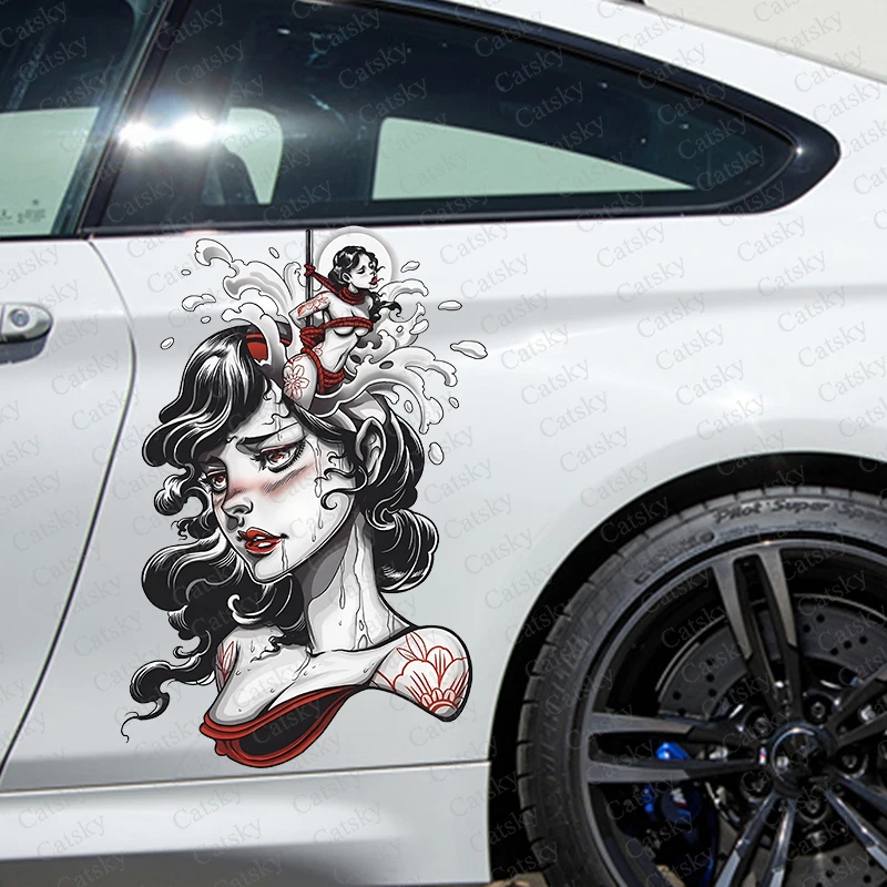 

japanese geisha Body Side Sticker Universal Vinyl Self-Adhesive Decorative Accessory Personalized Painting Car Decal