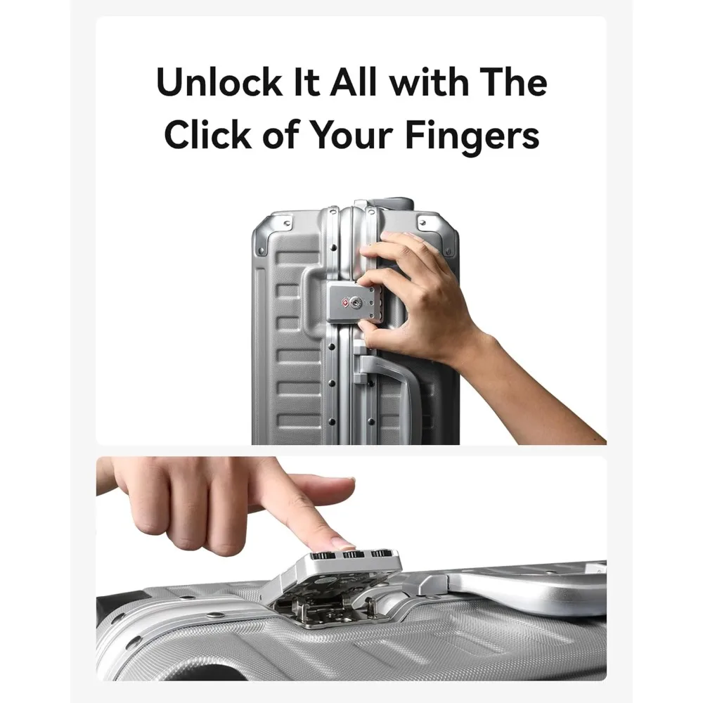 Equipaje giratorio de 24 pulgadas con marco de aluminio, maleta rígida de policarbonato sin cremallera, plateada, esencial de viaje