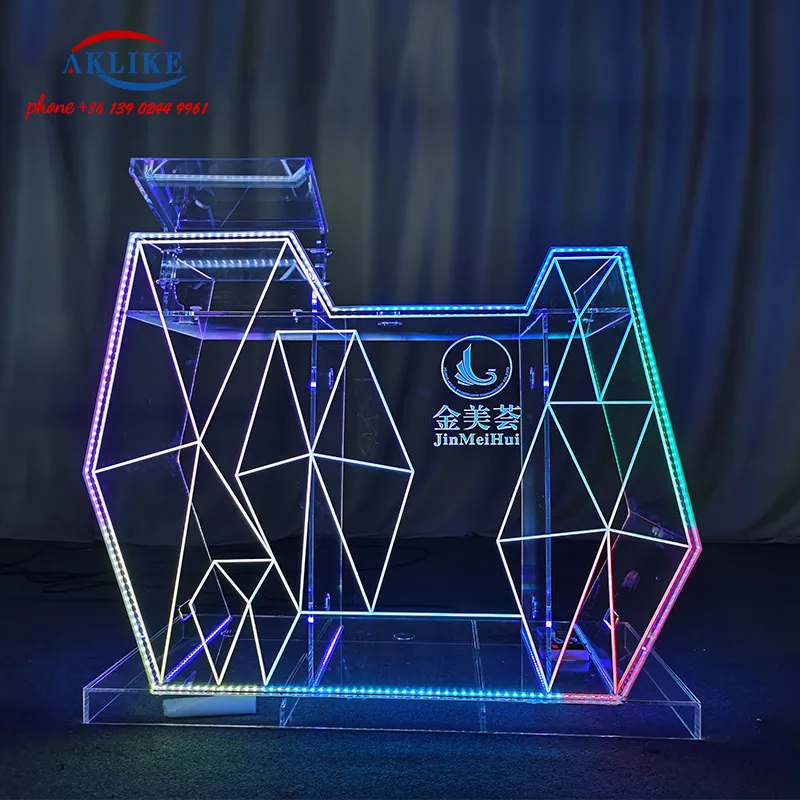 Bar Furniture LED Dj Table Display NightClub Booth Clear Acrylic Dj Table Djing Station With Computer Stand Free Shipping