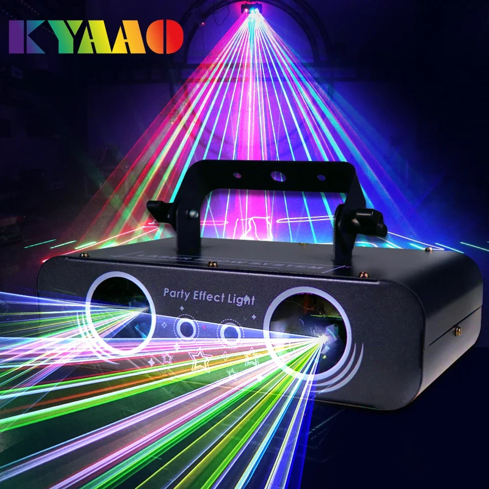 New Double-eyes Disco Party Lights RGB Sound Active Dj Stage Lighting 3D Animation Patterns Wedding Dance Decoration Projector