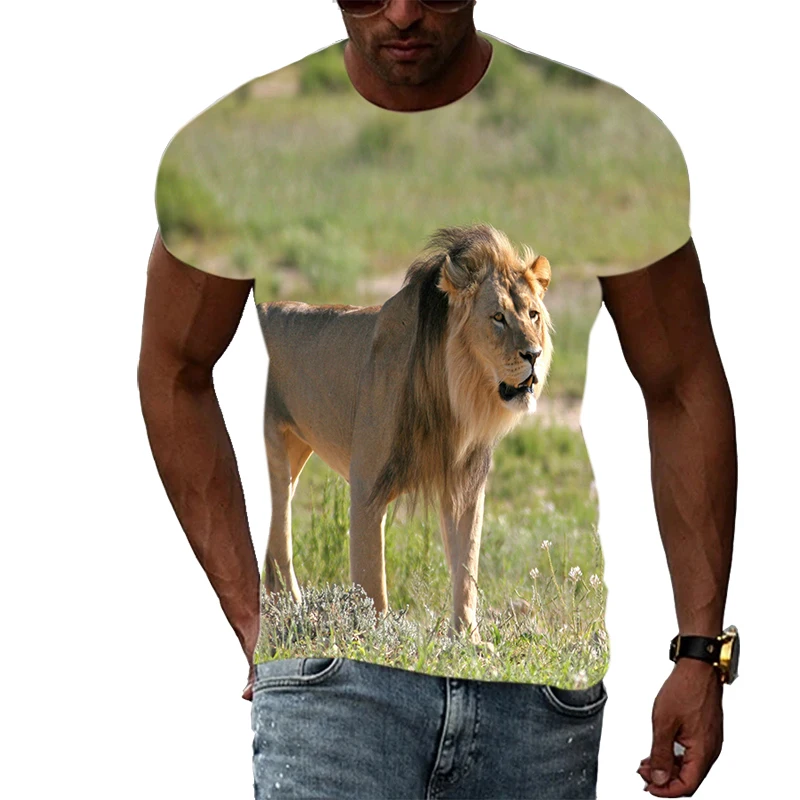 Summer Fashion Tidal Fun Lion Picture T-Shirts For Men Casual 3D Print Tees Hip Hop Personality Round Neck Short Sleeve Tops