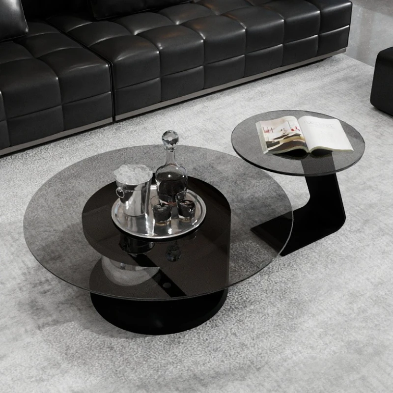 

Italian minimalist tempered glass round coffee table small apartment modern high-end sense size combination coffee table living