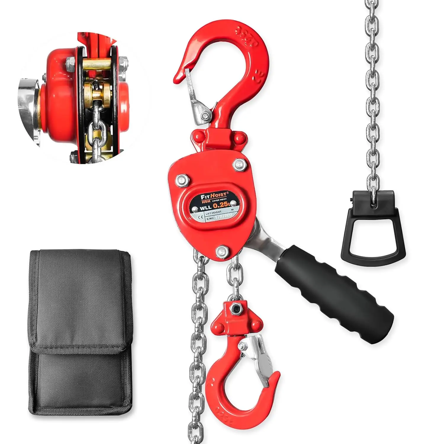 Manual Lever Chain Hoist Come Along 1/4 Ton 550LBS Capacity 5FT Lift, G80 Alloy Steel with Pawl Brake & Auto-Load Guide, 360° Ro