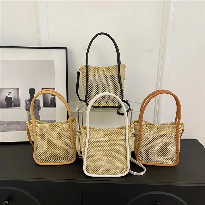 Travel Portable Straw Handbags for Women 2024 New Handbags Casual Fashion Beach Shoulder Crossbody Bag Bolsas De Mujer