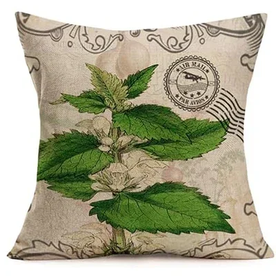 Retro Stamp Throw Pillow Cover Vintage Plant Theme Home Decoration Pillowcase Linen Square Cushion Cover Suitable for Sofa