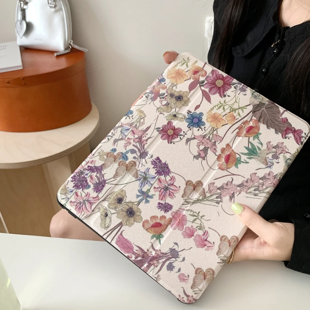 Case for iPad Air5 4 10.9 Case Pro11 12.9 Mini6 2019 10.2 9th 10th 2022 Generation with Pencil Slot Stand Floral Butterfly Cover