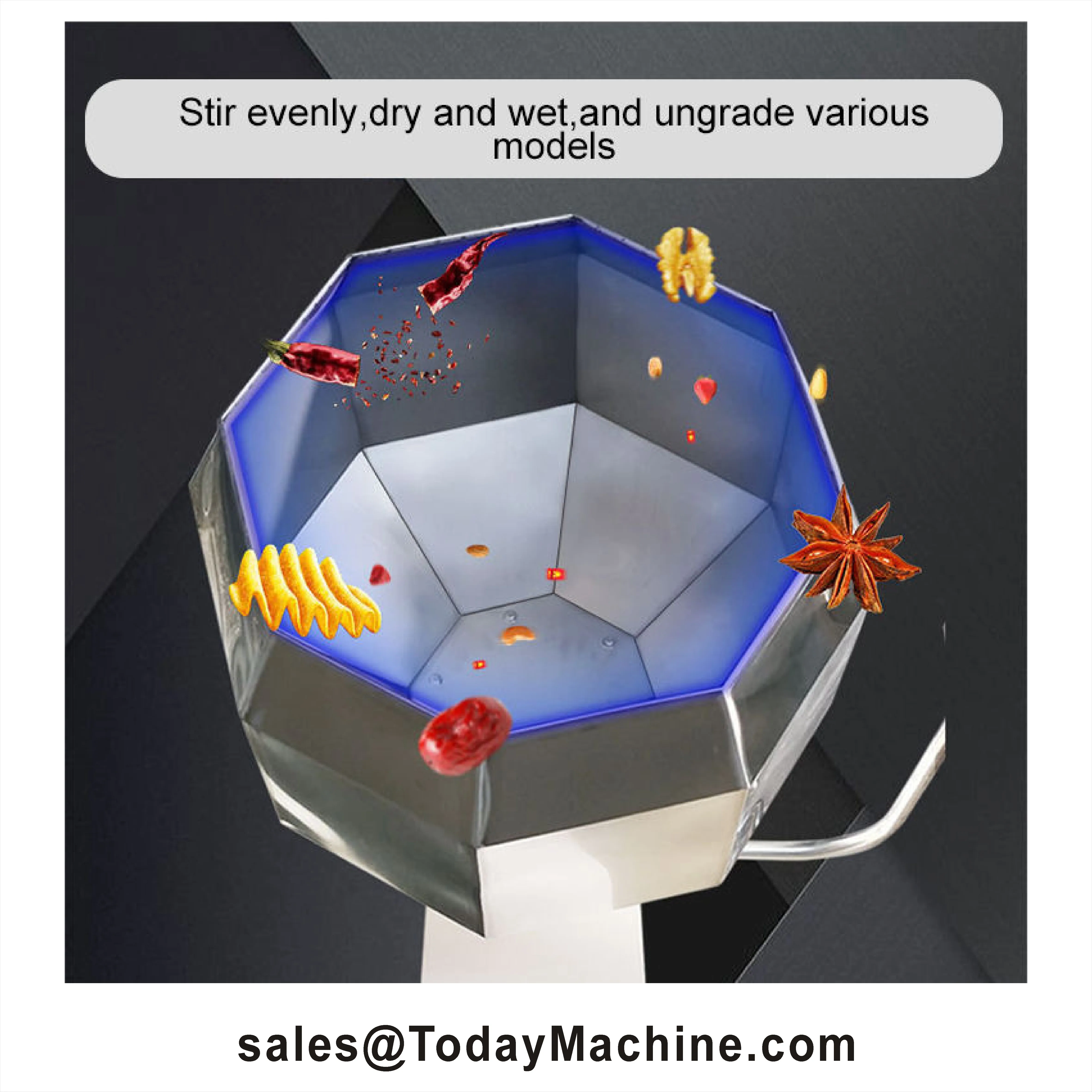 Máquina de aromatización octogonal para mezclar condimentos y especias, patatas fritas, patatas fritas, tambor comercial