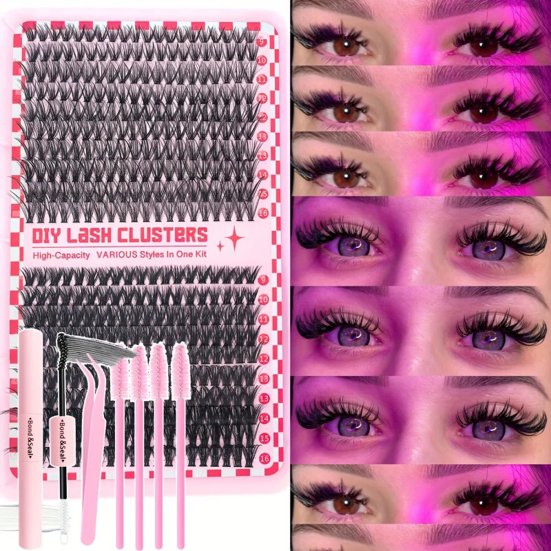 Estensioni ciglia 740 pezzi con colla e pinzette - Ciglia finte dall'aspetto naturale, lunghezze miste 9-16 mm (10-18 mm), arricciatura 30D/40D/50D