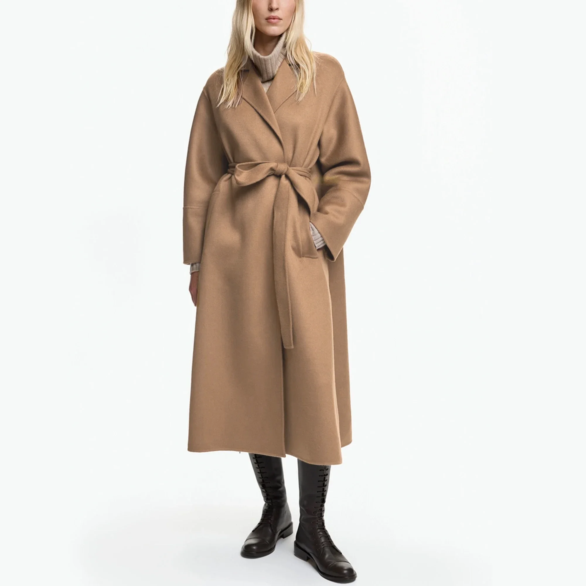 

Women's Woolen Coats Vintage Belt Long Coats Casual Loose Solid Lapel Woolen Coat Female Winter Elegant Chic Street Outwear
