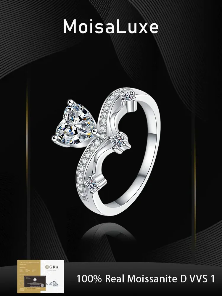

925 sterling silver 1ct moissanite ring vvs1 women's with gra certificate heart cut high quality wedding rings fine jewelry