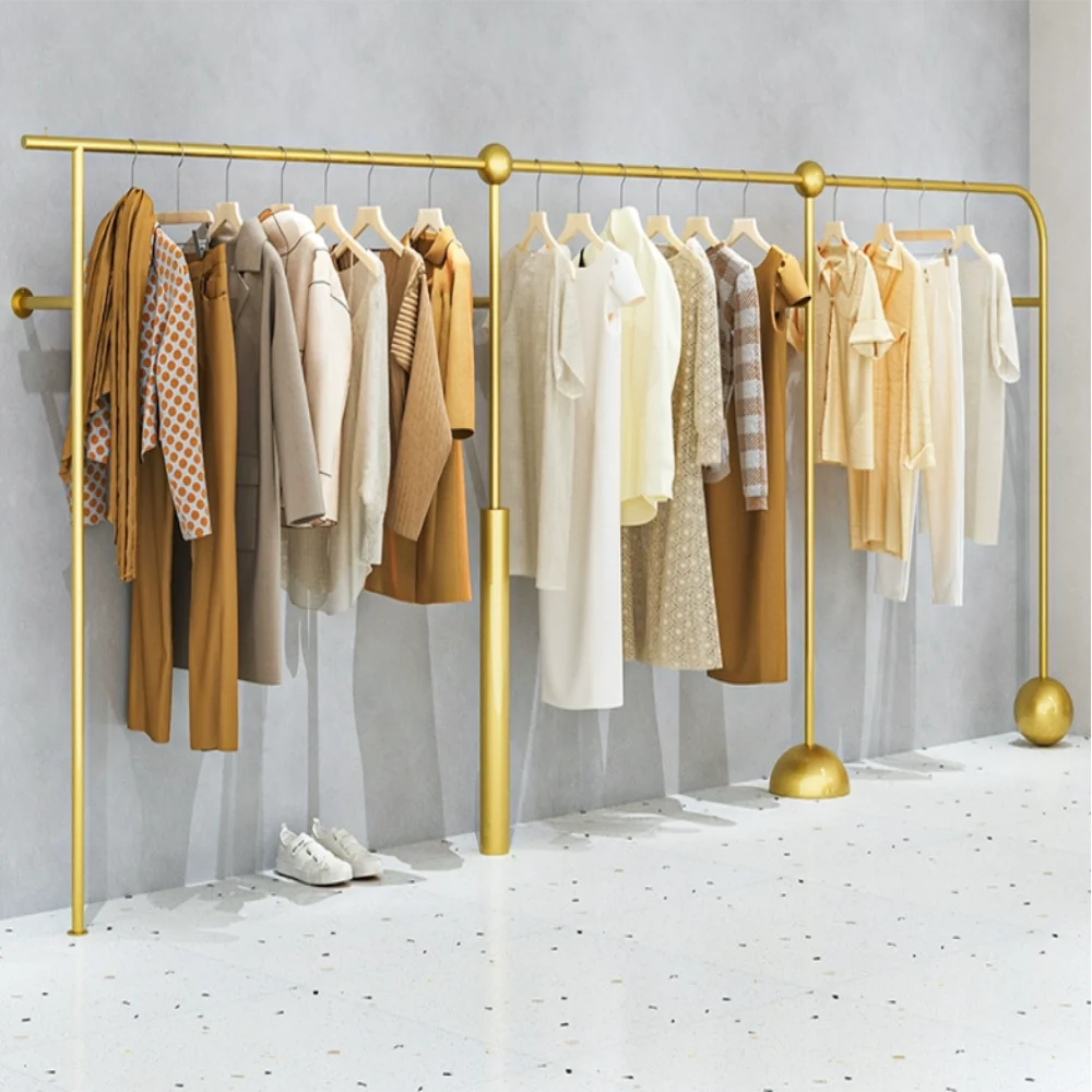 

Clothing display rack, women's clothing store, wrought iron gold wall display rack, dedicated hanger, clothing store shelf