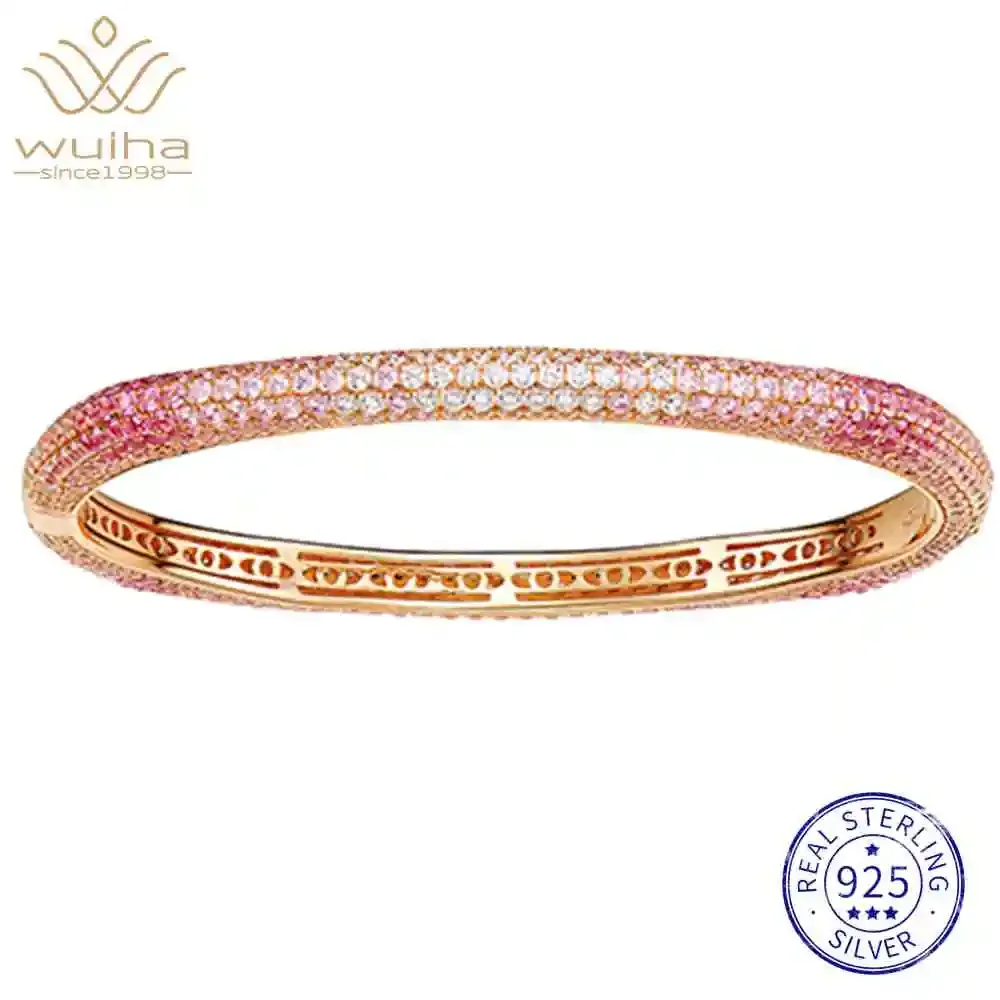 WUIHA 925 Sterling Silver Lab Sapphire High Carbon Diamond Gemstones Wedding Engagement Bracelet Bangle Fine Jewelry Wholesale