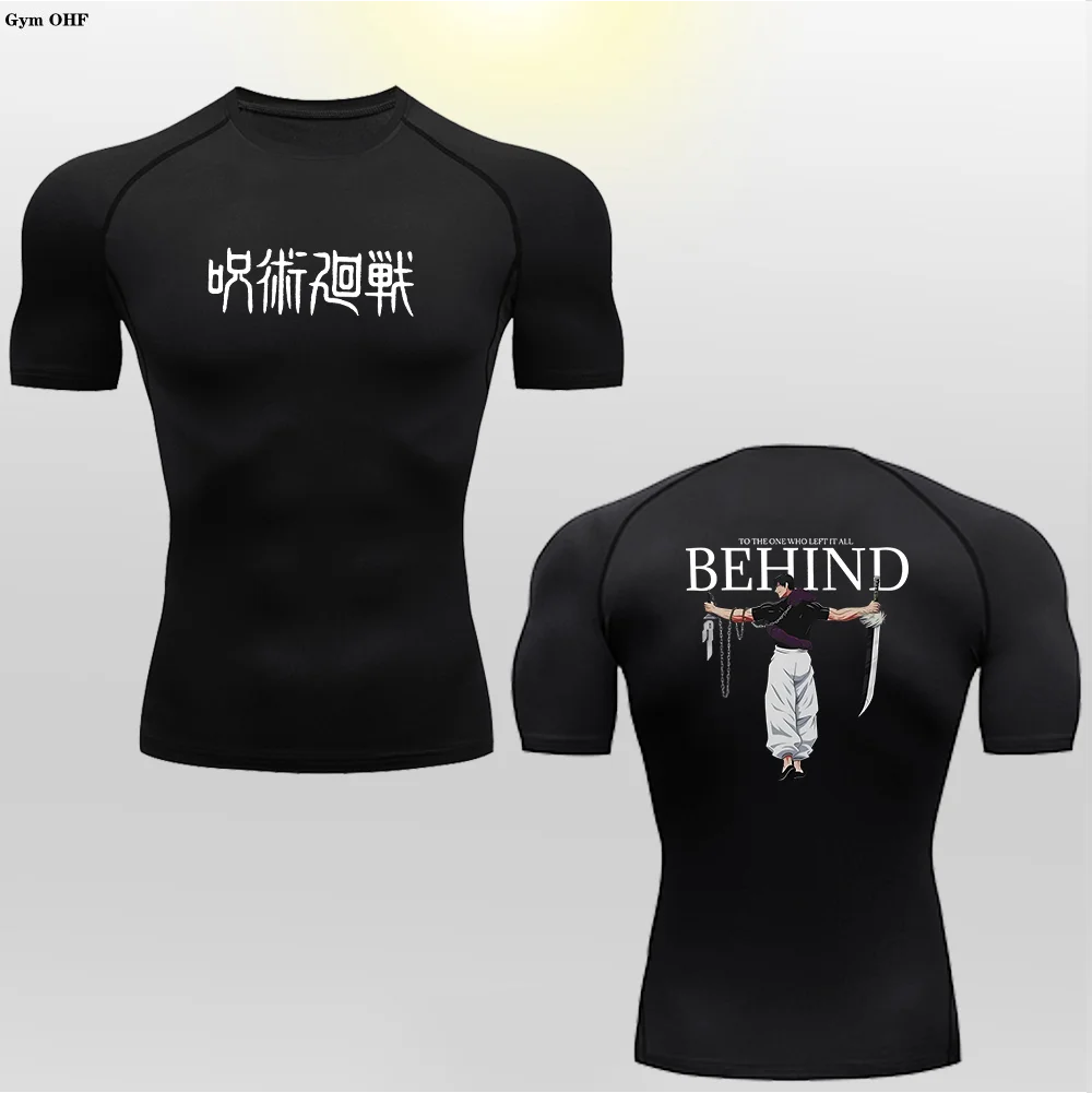 Koszule kompresyjne męskie Anime Jujutsu sportowe szybkoschnąca druga skóra legginsy gimnastyczne trening do biegania Rashgard T Shirt topy Fitness