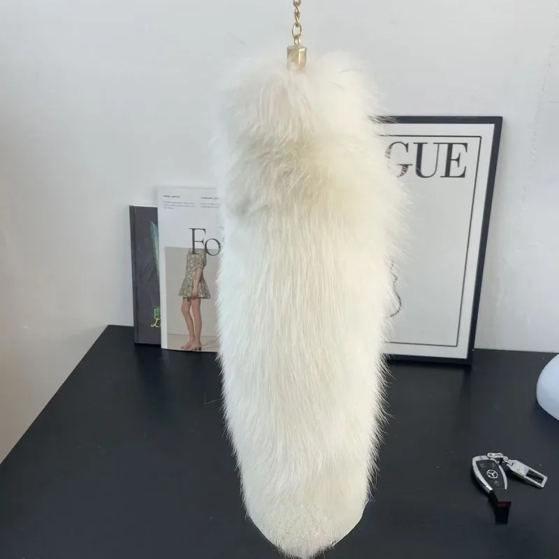 

natural fox fur tail keychain furry 2024 chic y2k beautiful accessory length 38 cm Car Keychains For Women purse accessories