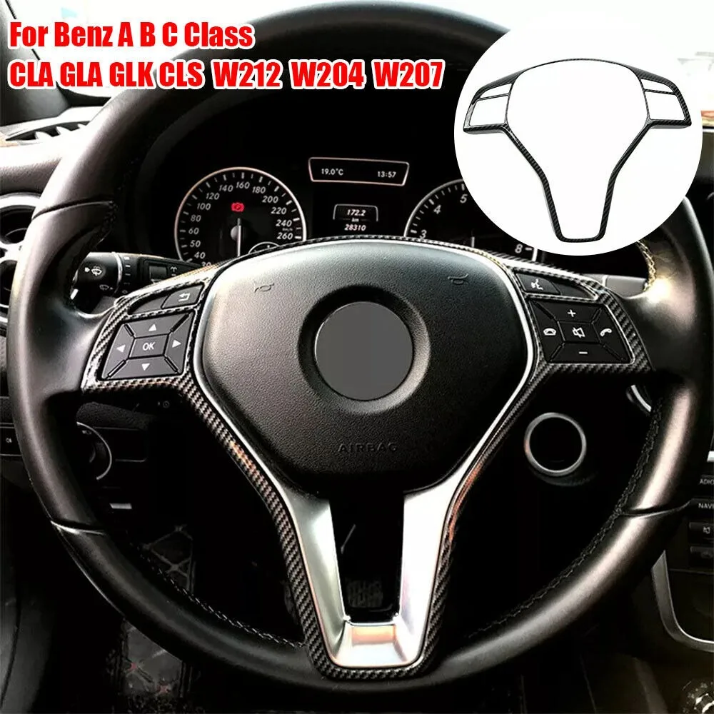 For Mercedes Benz A B C E CLA CLS GLA GLK SLK Class W176 W246 W204 W207 W212 W117 Car Sticker Steering Wheel Frame Trim Cover