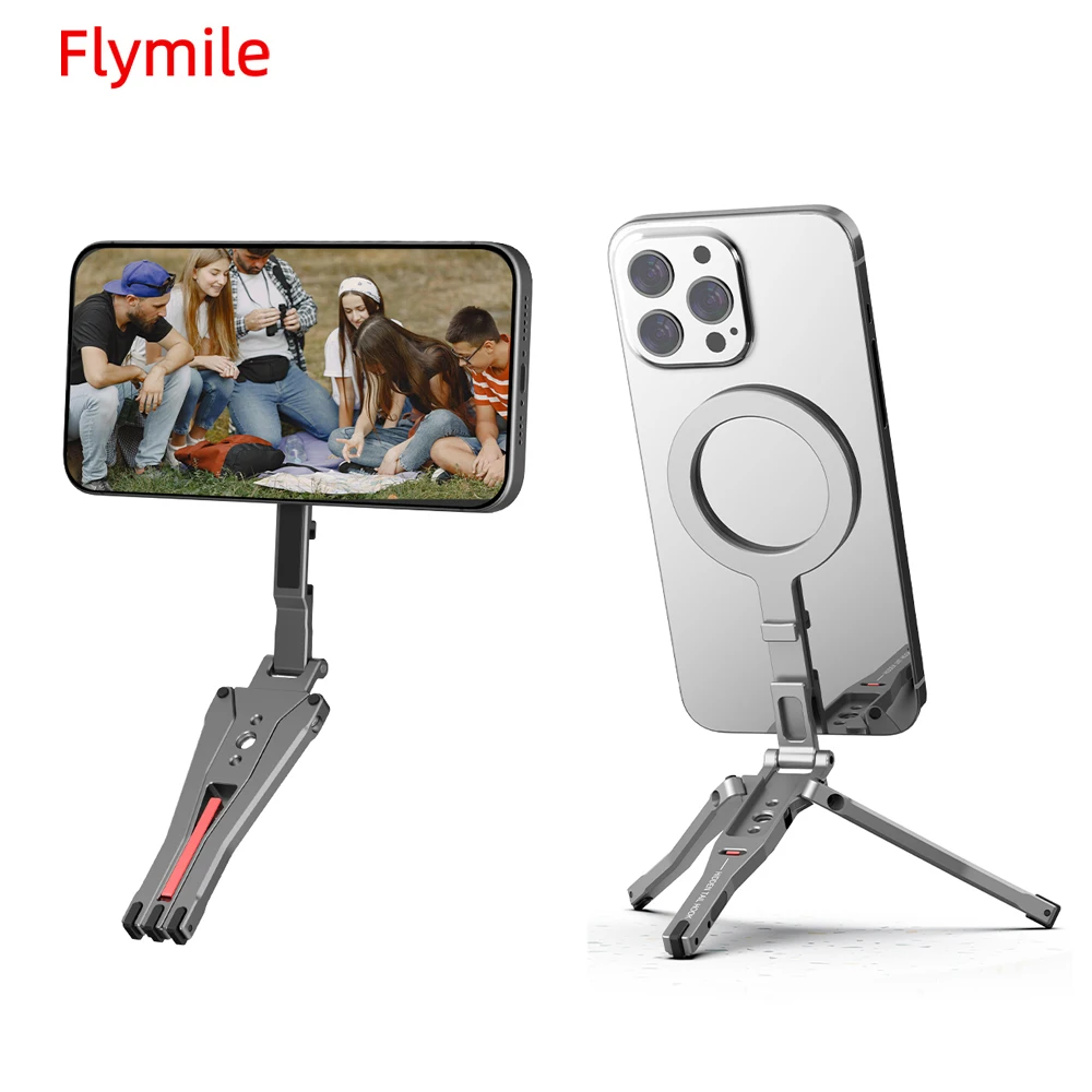 Flymile Magnetic Selfie Stick Tripod for Magsafe iPhone 16 15 14 13 12 Pro Max Samsung Phone Foldable Desktop Tripod 1/4