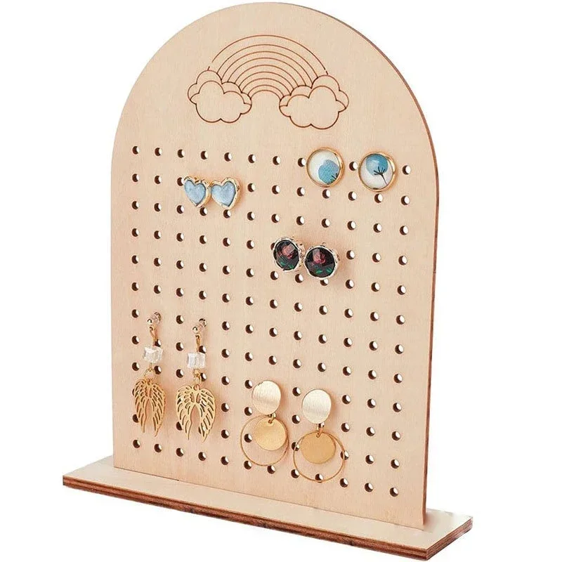 1pc 2026 new model  wood earring display stand 144 holes wooden pegboard display stand earring holder jewelry organizer rack