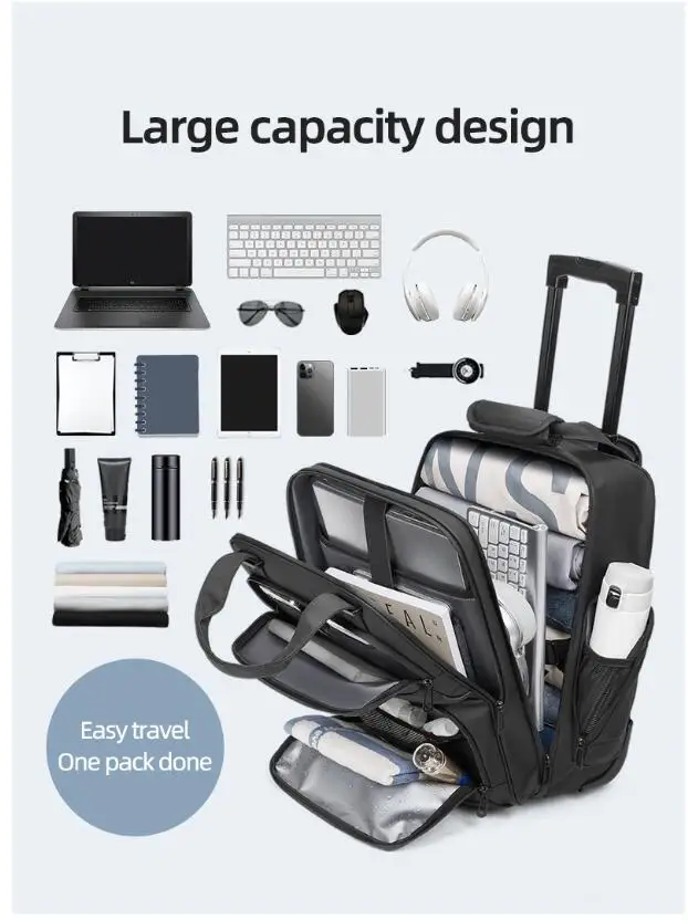 

18" Men Travel Rolling Boarding Laptop Travel Bag Men underseat carry on luggage bag underseat wheeled luggage bag with wheels