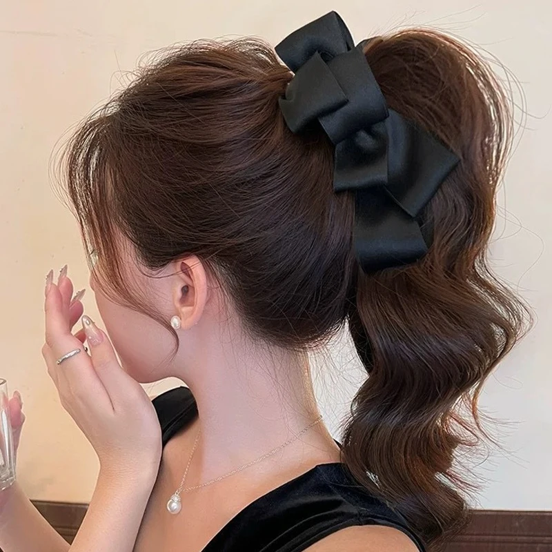 1/2 Stück süße koreanische Haarspange mit Schleife, Bananenspange, nie herunterfallender hoher Pferdeschwanz, hochwertige Satin-Kopfbedeckung und Haaraccessoires – Detail 5