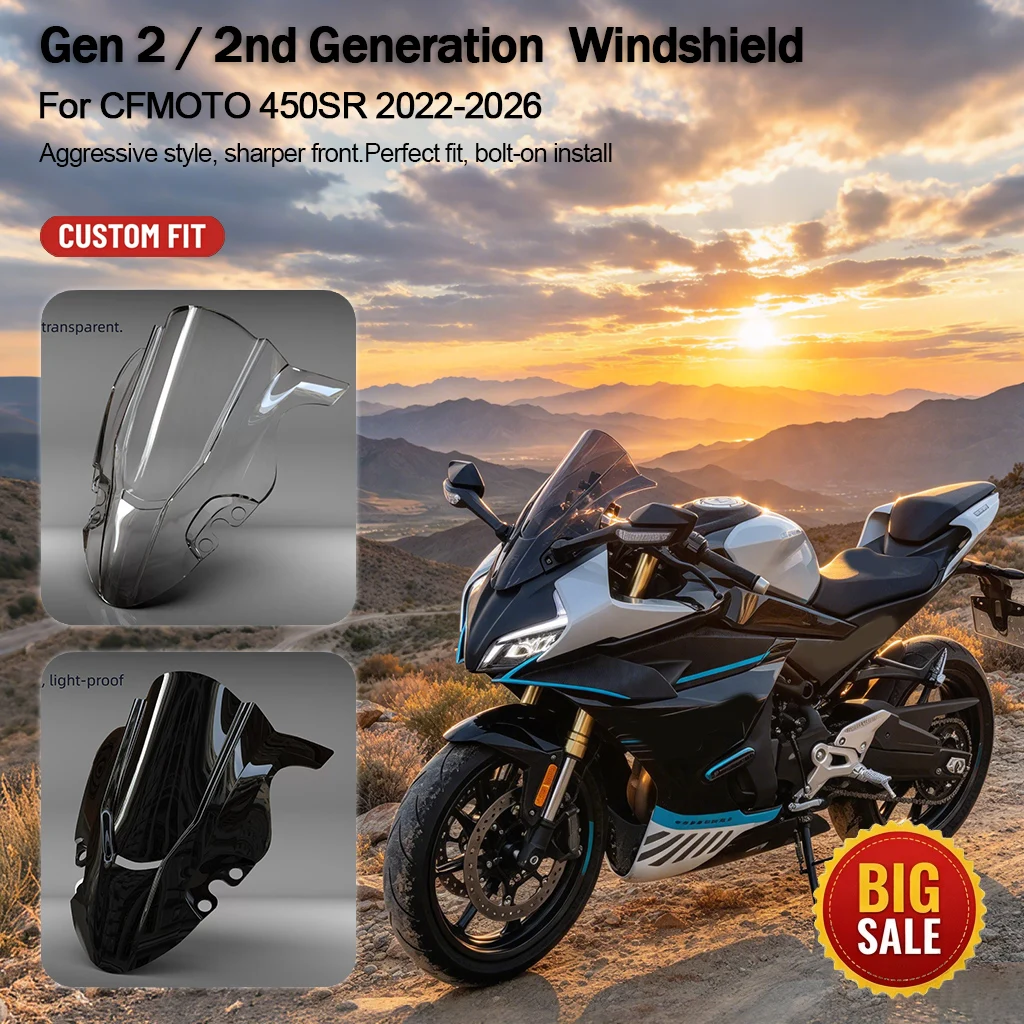 Windshield Gen 2 Modified Front Windshield Racing Deflector Practical Accessories For CFMOTO 450SR 2022-2026