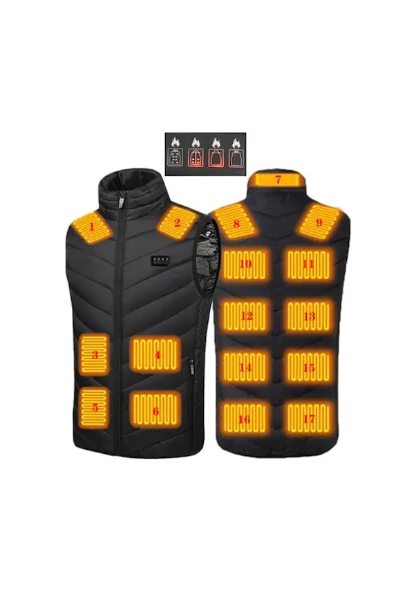 Black four-control zone 17, intelligent heating clothes, heating vest in winter, constant temperature, warm and cold-proof