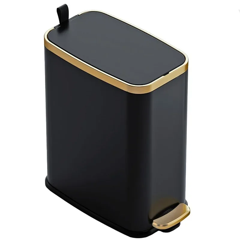 

Trash Can with Lid Soft Close-5L/1.3 Gal Slim Garbage Can-Metal Step Wastebasket-Rectangle Narrow Waste Bin for Office