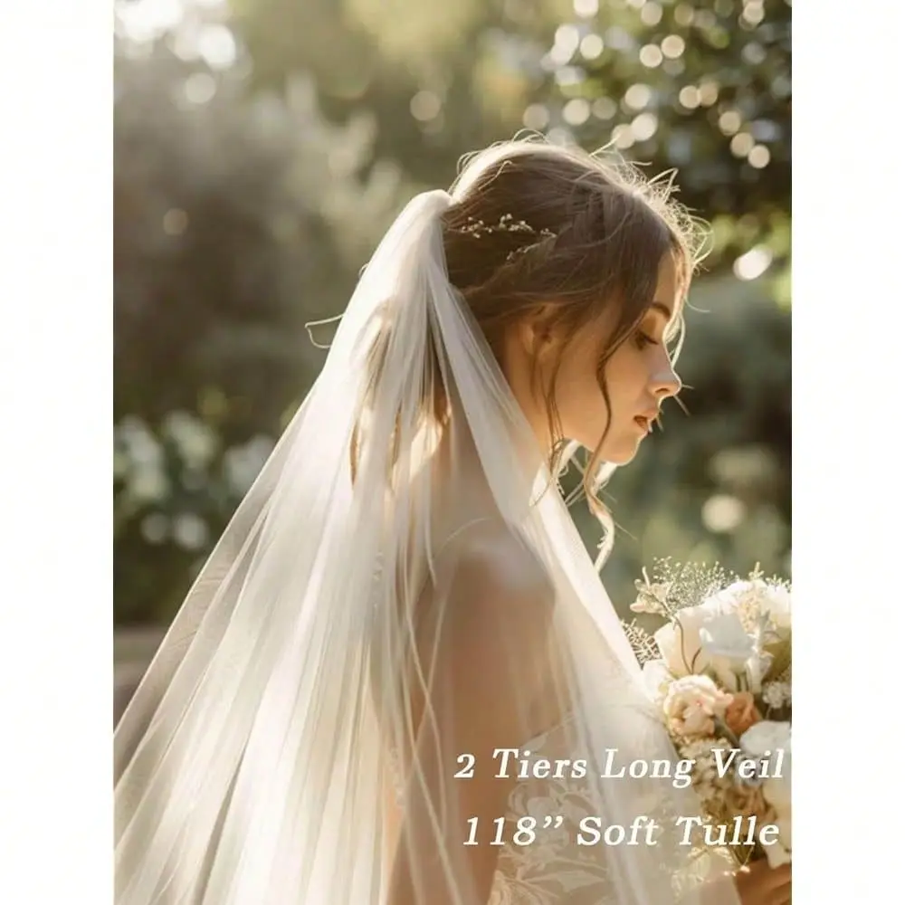 Cathedral Length Veil Bride Wedding Veils 1 Tier Bridal Long Tulle Chapel Veils For Women Colorname White2t118