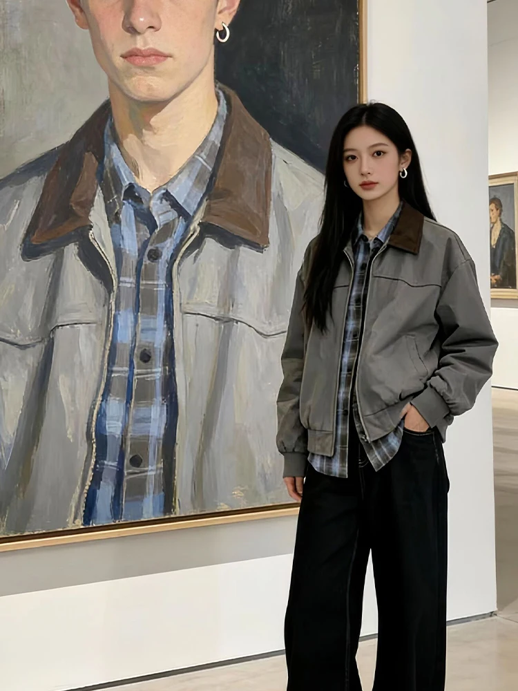 

Мужская рабочая куртка в американском ретро-стиле Detroit, весенняя винтажная верхняя одежда, крутая бейсбольная форма, свободный крой, цветные блоки, на молнии