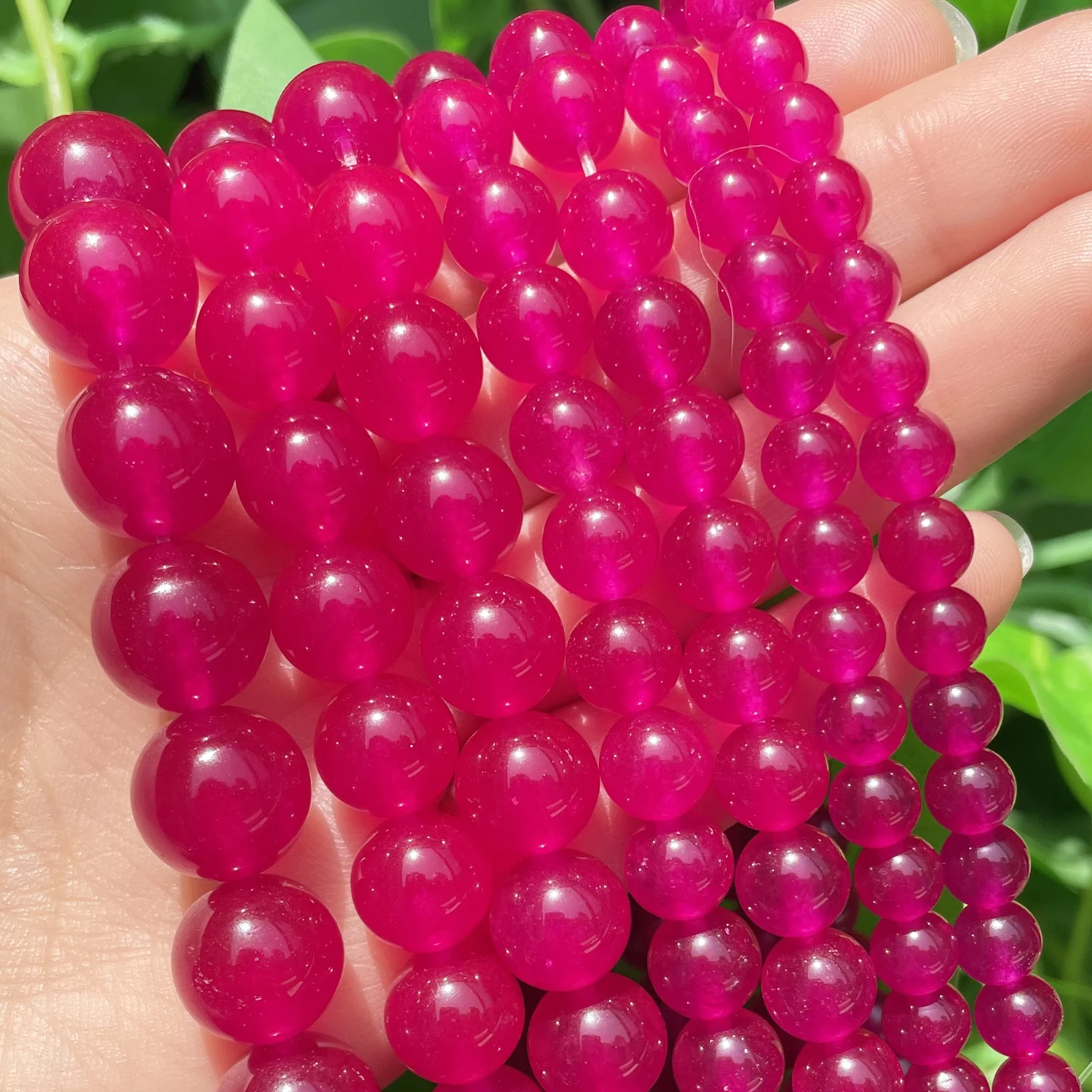 Fuschia Chalcedony Jades Round Stone Beads Natural Loose Spacer Bead for Jewelry Making Needlework Diy Bracelet Accessories 15''