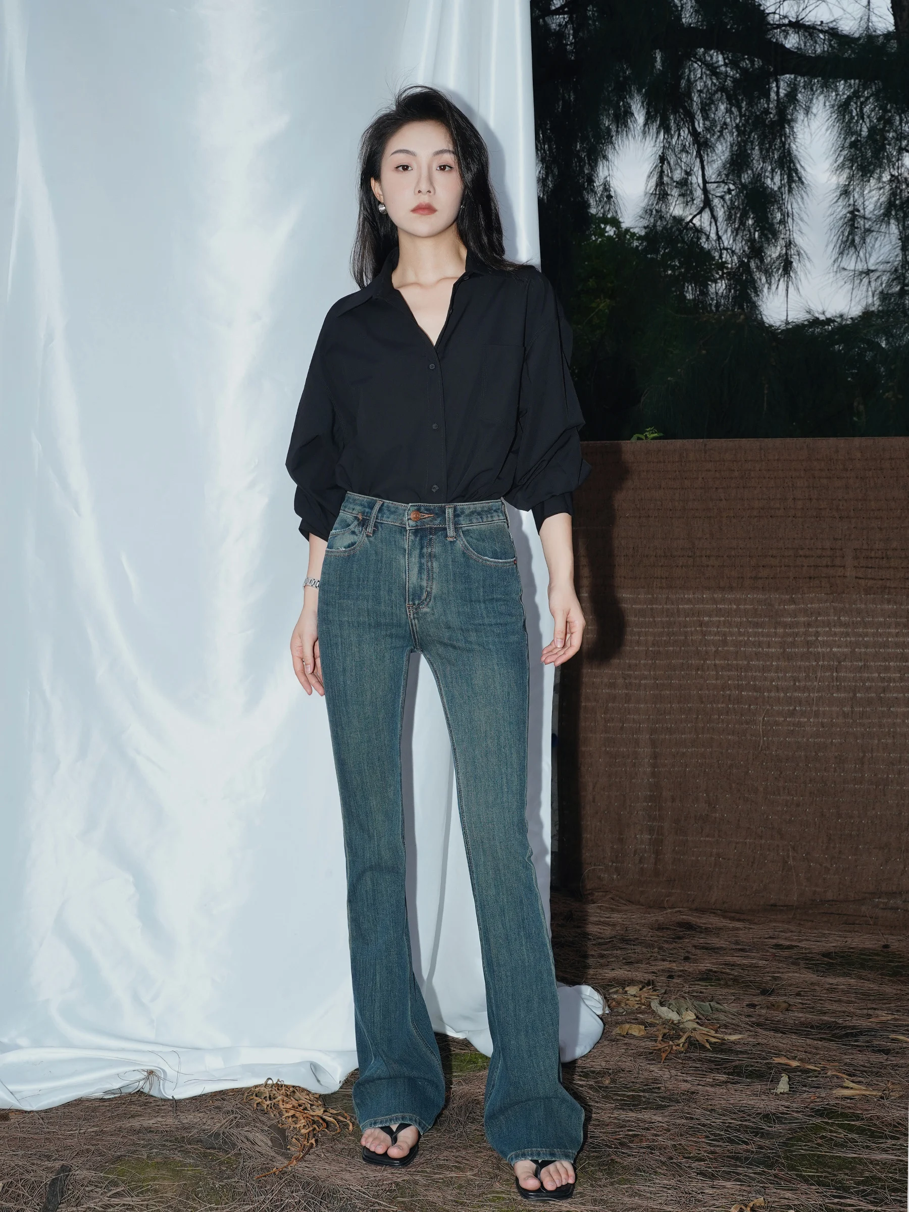 

Джинсы-боты с высокой талией, женские осенние модные утягивающие брюки, удлиняющие супермодельные брюки, хлопковая эластичная джинсовая ткань