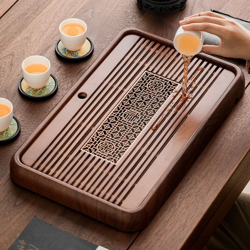 

Real Wood Tea Tray Home Tea Set Accories Walnut Color Tea Tray Drainage Dual Purpose Dry Foam Table New 2025 Small Tea Table