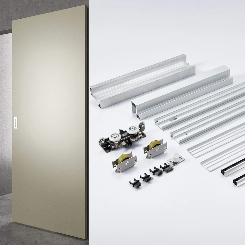 Hardware track Aluminum frame Invisible buffer Hanging wheel Bathroom Kitchen trackless sliding door