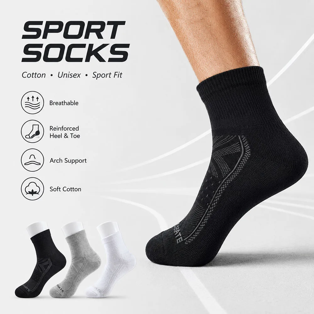 3/6 pairs Men Athletic Mid‑Calf Socks Breathable Mesh Sport Sock Arch Support Reinforced Heel Toe For Running Gym Training