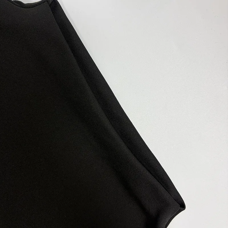 Patchwork Gerafftes Bandkleid für Damen Sexy Rollkragen Elegantes Hochgeschnittenes Abendkleid mit Langen Ärmeln – Detail 19