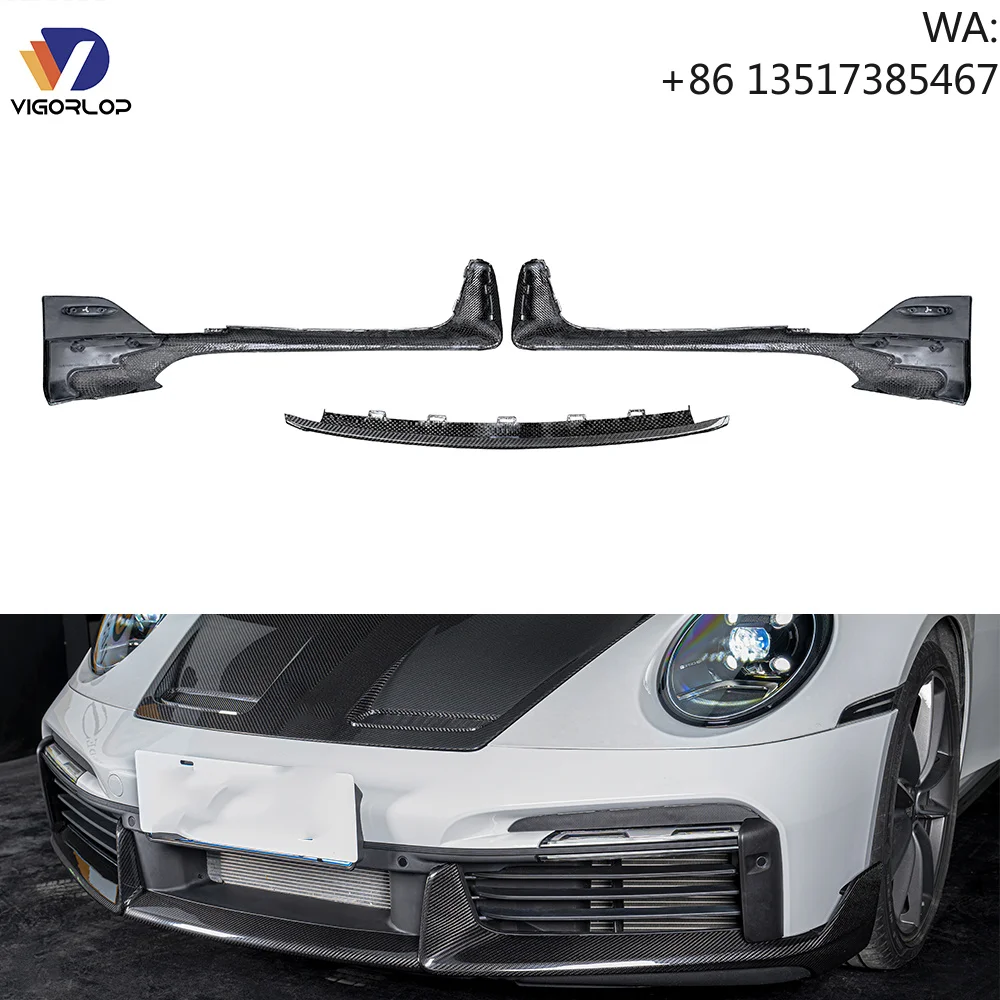 

Sports Carbon Fiber Front Guide Kit Front Lip Three Piece Set Front Bumper Body Kit for porsche 992 2019-2024