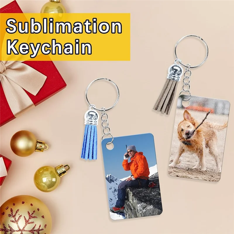 

A26F-60 Pcs Metal Sublimation Keychain Blanks Bulk,Sublimation Ornament Blanks Key Chain,Double Sided Sublimation Blanks