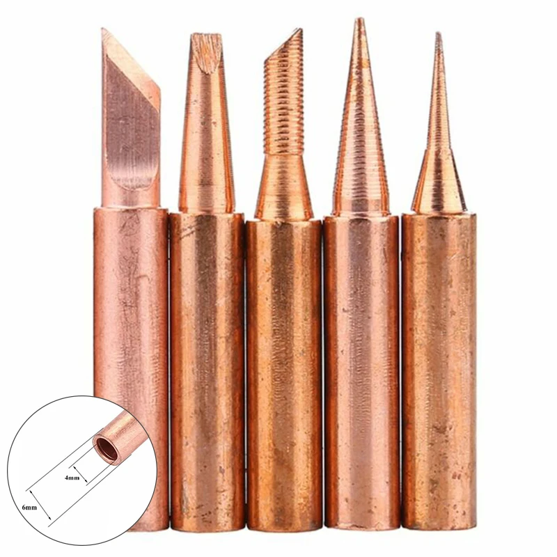 5 Pcs Soldering Iron Tips Solder Welding Tools Set High Quality 900M-T Pure Copper Lead-free For Lower Emperature Soldering