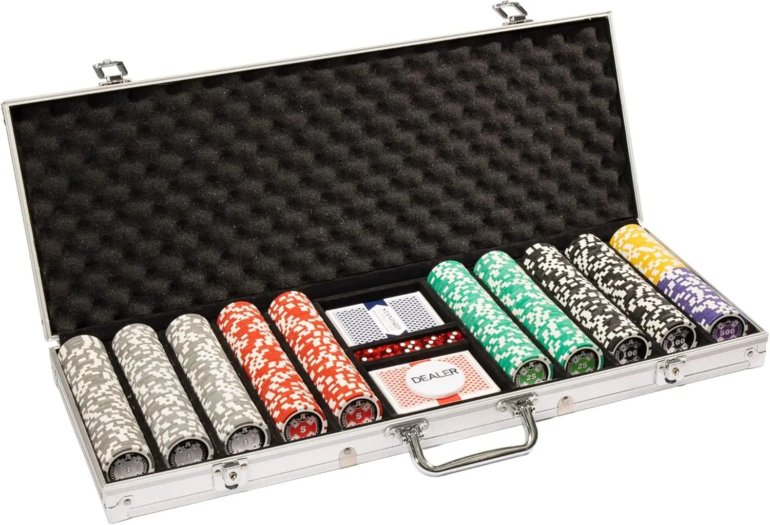 

14 Gram 500 Count Poker Set - Ace Casino - 14G Clay Composite Chips with Aluminum Case, Playing Cards, Dealer Button fo